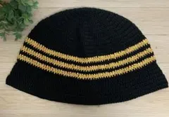 クラッシャーハット　クロシェハット　バケットハット　黒×ゴールド　金　62センチ