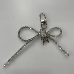 リボン型クリスタルチャーム　キーホルダー　G