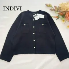 新品タグ付き✨INDIVI 【ミニブークレ素材】ジャケットライクカーディガン15のサムネイル