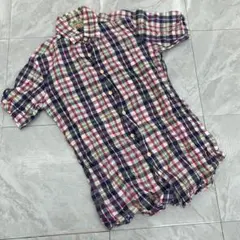 リネンブレンド チェック柄 半袖シャツ マルチカラー Sサイズ　おしゃれ