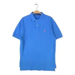 ラルフローレン ポロシャツ 半袖シャツ 鹿の子コットン ワンポイントロゴ 青 M