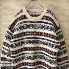 【一点物】レトロ古着 ノルディック ニット ウールセーター ナチュラル Lサイズ