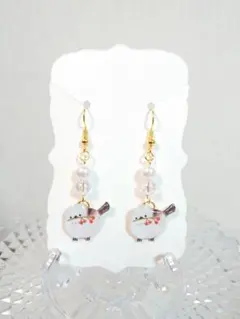 No.1610-B シマエナガ☆お花☆パール☆レジン☆ピアス・イヤリング