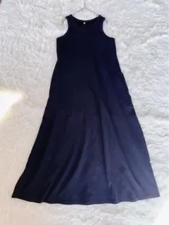 無袖連衣裙 M 黑色 彈性 長款 簡約 口袋