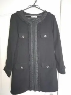 【匿名】ツイード黒ジャケットノーカラー