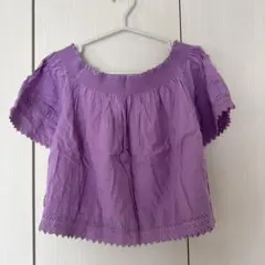 紫のフリル付き半袖ブラウス　ungrid