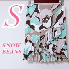 KNOW BEANS フレアスカート ひざ丈 花柄 ブラウン M 大人コーデのサムネイル