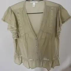 H&M レース装飾 フリルブラウス ベージュ