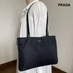 ◇美品PRADAプラダ ショルダーバッグ ナイロン×レザー ブラック マチ開閉◇