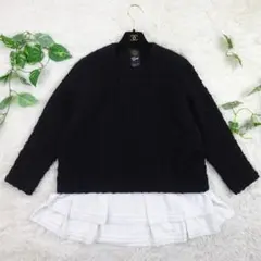 美品　グリードインターナショナル　ツイードトップス　チュニック　フリル　S　黒白