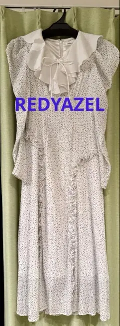 【REDYAZEL】ドット柄フリル襟ミディ丈ワンピース