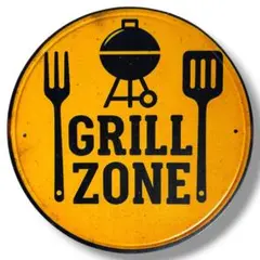 新品☆ブリキ看板 丸型 サインプレート grill zone バーベキュー