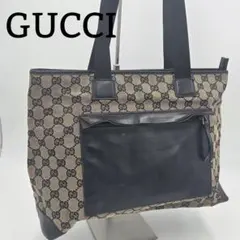 GUCCI GG柄 トートバッグ キャンバス レザー ブラック ハンドバッグ