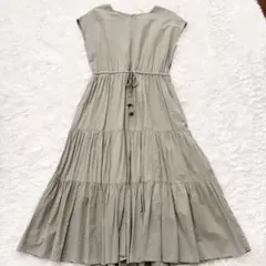 オリーブグリーン ノースリーブ ワンピース　SANSFIN サイズL