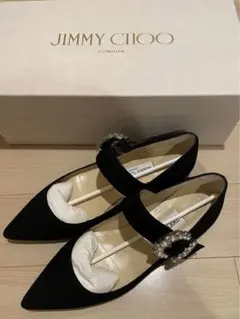 JIMMY CHOO CHERI FLAT 黒 スエード パンプス ビジュー付き