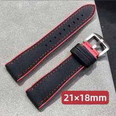 ラバーベルト 21mm時計ベルトメンズ オメガスウォッチ交換ベルト 黒×赤系のサムネイル