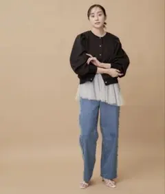 サイドフリンジ デニムパンツ ワイド ブルー　アダムエロペのサムネイル