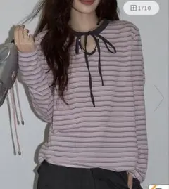 HALEY PESCA スタースタッズネックボーダーロングTシャツ
