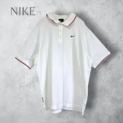 【NIKE ナイキ】　ストライプ襟　ポロシャツ　DRY FIT XL ホワイト