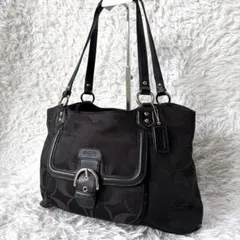 美品　COACH シグネチャー 肩掛け トートバッグ　ブラック　ソーホー