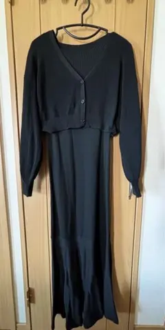 黒 リブ編み カーデ&ワンピセット 未着用