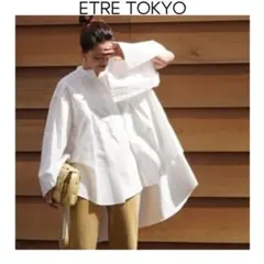 ETRE TOKYO バンドカラースリットタックシャツ ホワイト 洗える　長袖のサムネイル