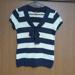 ボーダー Vネック 半袖ニット