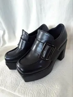 AZUL by moussy黒プラットフォームヒールローファー厚底