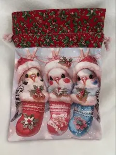 セキセイインコとオカメインコ 両面パネル巾着ポーチ2