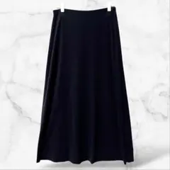 ウエストゴムフレアスカート 黒無地 シンプル Aライン ファスナースリット 下