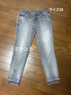 スキニーデニム　フリンジ裾