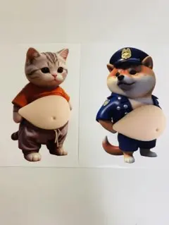 大人気 もこもこ警察柴犬&猫お腹ぷにぷにシール 2匹セット 超可愛い スクイーズ