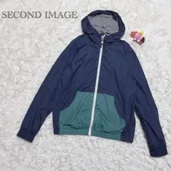 セカンドイメージ ナイロンパーカー M ネイビー×グリーン 裏地付き 羽織り