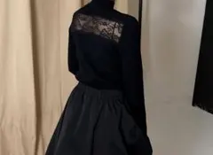 ブラックリブタートルネックシャツ　 リーンモーメント