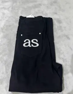 as"on アズオン ブラックデニムパンツ 刺繍ロゴ S