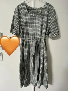 古着　半袖チェックワンピース　緑