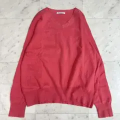 ビューティー&ユース コットン100%Vネックニット ピンク 洗える 濃ピンク