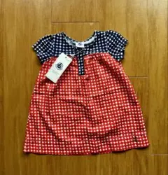 新品Petit Bateau プチバトー赤と紺 ドット柄 ワンピース 70cm