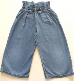 リボン付きライトブルーデニムワイドパンツ