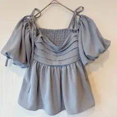 GRL オフショルダー リボン　ブラウス　ライトブルー　春夏トップス F