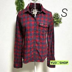 ホリスター・S 長袖ネルシャツ 赤/青 チェック柄 コットン100%