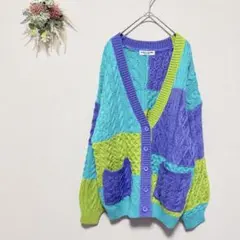 美品 ロデオクラウンズ 【F】 配色ケーブルニットカーディガン Y2K ゆったり