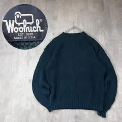 アメリカ製 90s-00s Woolrich ニットセーター 編み込み M 深緑のサムネイル