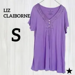 ★LIZ CLAIBORNE【S】パープル Vネック Tシャツ ヴィンテージ
