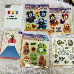 新品未開封品 ハロウィンジェルステッカーディズニー誕生日カード まとめ売り
