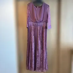 POURVOUS パープル レースプリーツ パーティードレス ロングドレス