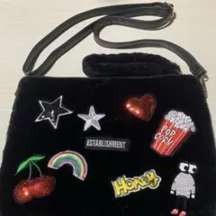 ショルダーバッグ サコッシュ カラフル刺繍 ブラック