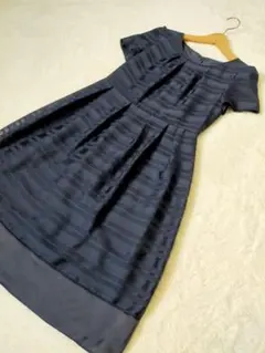 エニィスィス　膝丈ワンピース　ネイビー　フリーサイズ　フレンチスリーブ　ボーダー