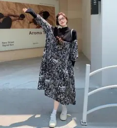 異素材　ワンピース　大きいサイズ レディース 秋冬　ロング　春 新品 長袖