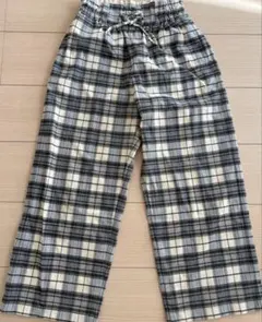GU チェックリボンワイドロングパンツ　140cm